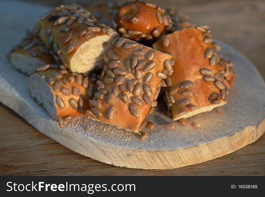 France baguette with sunflower seeds in the afternoon sunshine