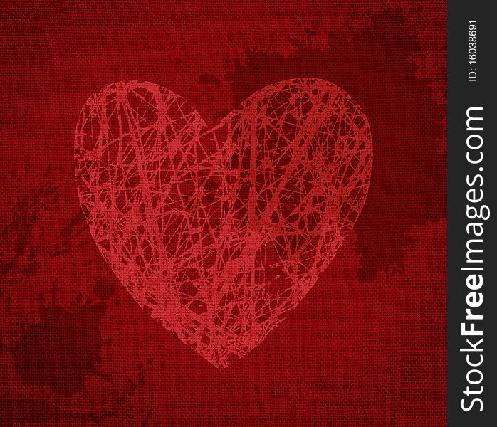 Grunge red heart. Background. Illustration.