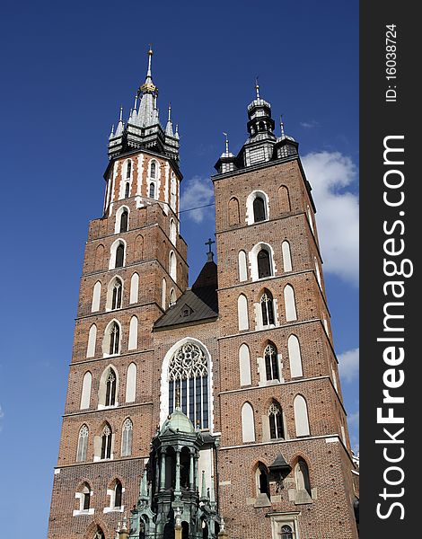 St. Mary's Basilica (Mariacki Church) - famous brick gothic church in Cracow (Krakow), Poland