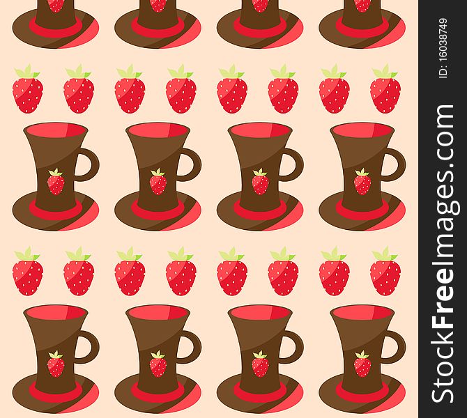 Illustration with cups and strawberries