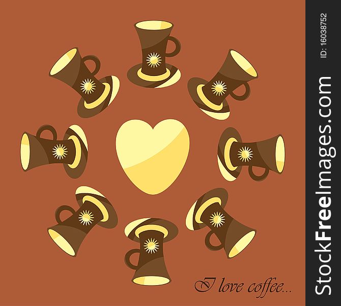 Seamless illustration with cups and heart