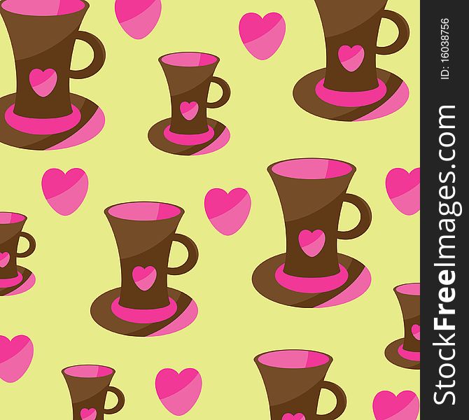 Illustration with cups and hearts