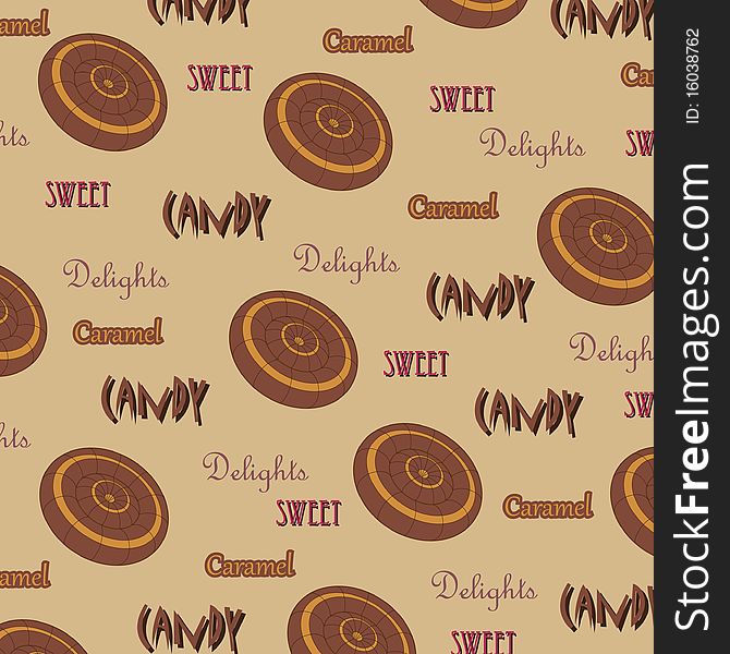 Seamless wallpaper with candies and text