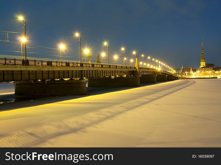 Bridge over the river at night