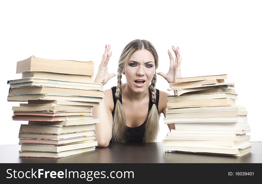 Young pretty girl with books