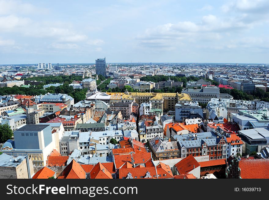 Bird's-eye view from Riga cathedral on old town of Riga, Latvia