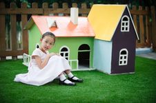 Little Girl And House Like Fairy Tale Stock Image Little Girl And House Like Fairy Tale Stock Image