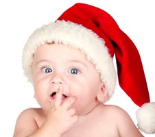 Free Beautiful Babe With Blue Eyes And Christmas Hat Stock Image - 16041011