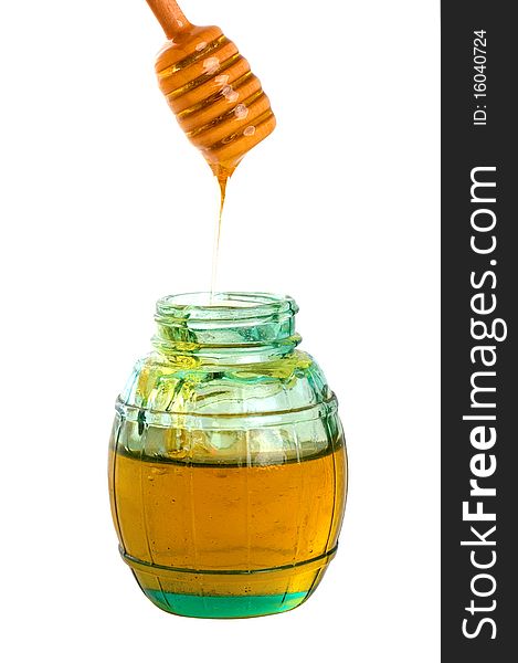 Jar of honey and honey stick. Jar of honey and honey stick