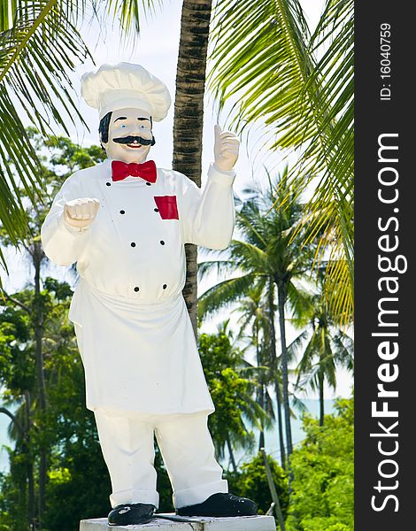 Chef statue in coconut garden