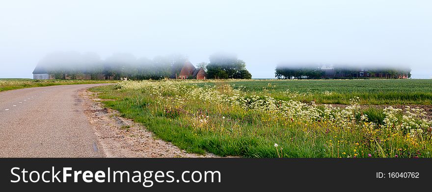 Mist above a farmland in the countryside