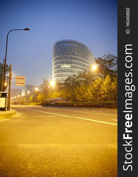 Building and road at night