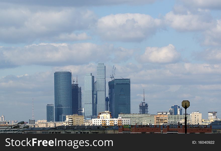 General view of the city of Moscow (international business centre) from a viewing platform near the building of Presidium of Russian Academy of Sciences