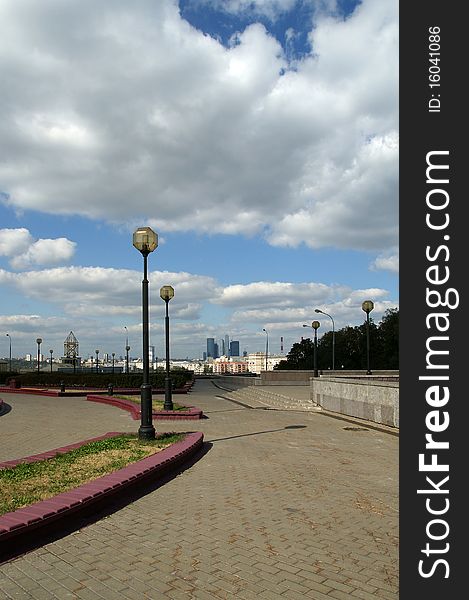 General view of the city of Moscow from a viewing platform near the building of Presidium of Russian Academy of Sciences