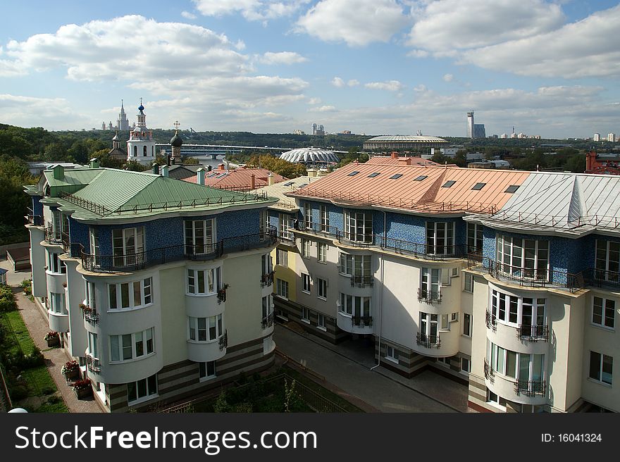 General view of the city of Moscow from a viewing platform near the building of Presidium of Russian Academy of Sciences