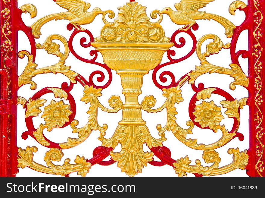 Gate Thai design , at have the character is Thai color gold design on white background ,