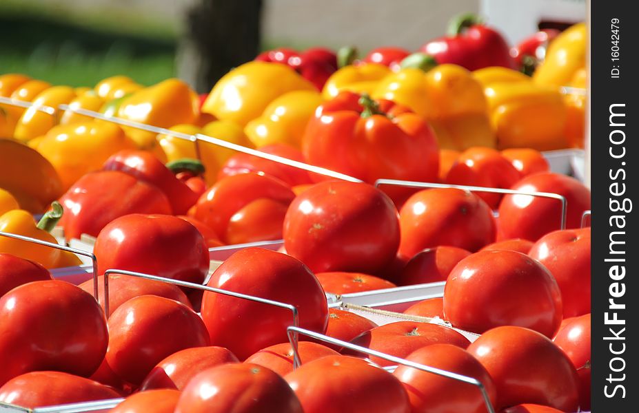 Fresh ripe delicious juicy and healthy Tomatoes and Peppers