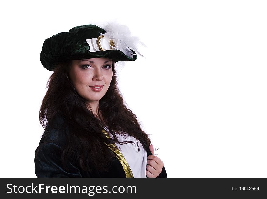 Woman wearing fancy dress on Halloween. A young woman dressed up as in pirate costume isolated on white. Having a Great Halloween. Woman wearing fancy dress on Halloween. A young woman dressed up as in pirate costume isolated on white. Having a Great Halloween