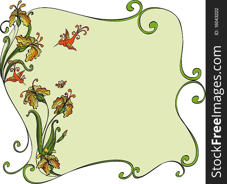 Floral frame with birds. No gradient