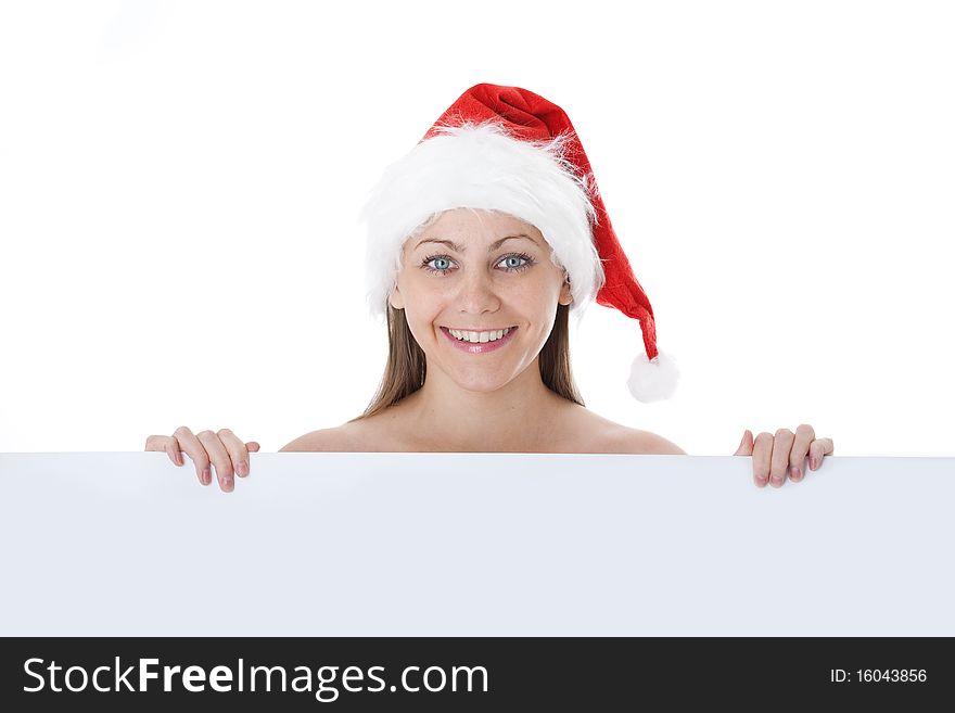 Beautiful Christmas Woman In Santa Hat