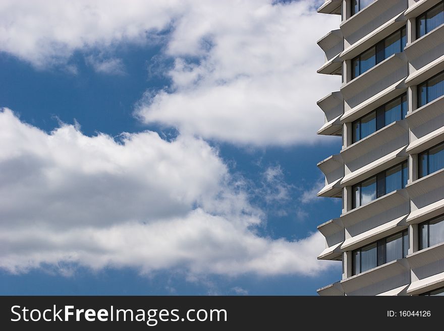 Detail of modern building beside sky