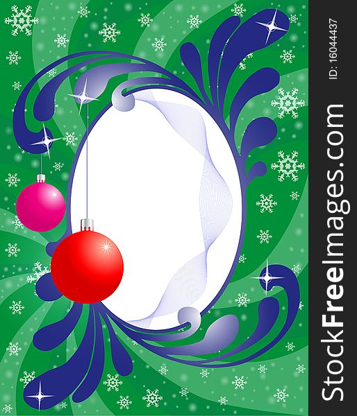 Christmas background with frame and balls. Christmas background with frame and balls
