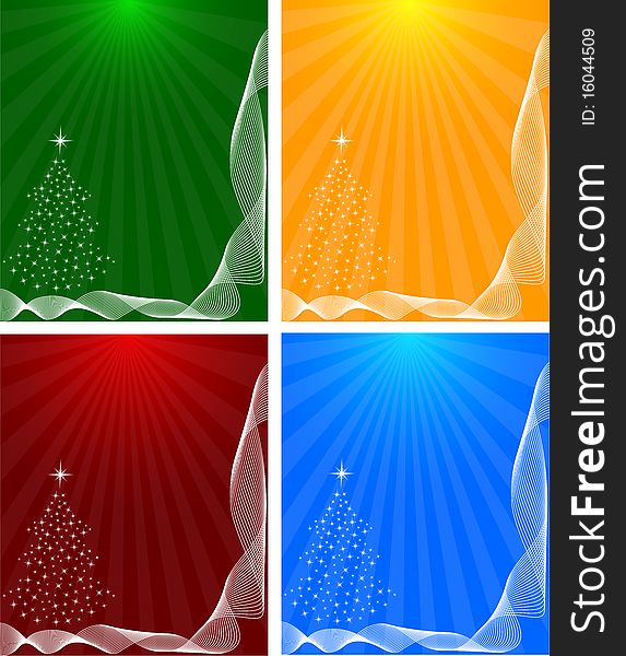 Abstract winter background with christmas tree and scrolls