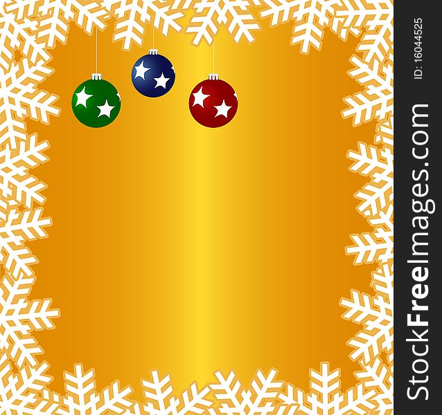 Christmas background, vector illustration with balls and snowflake frame. Christmas background, vector illustration with balls and snowflake frame