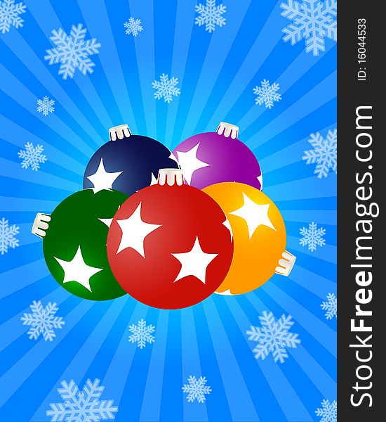New Year or Christmas background with balls, snowflakes, and lines