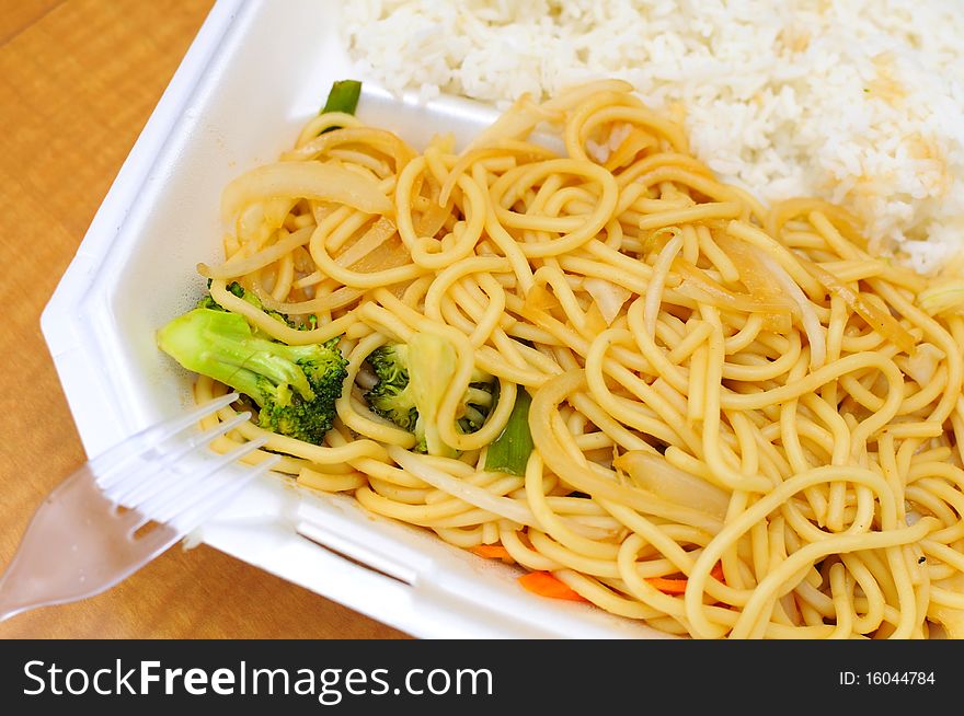 Tasty Chinese style noodles with rice.