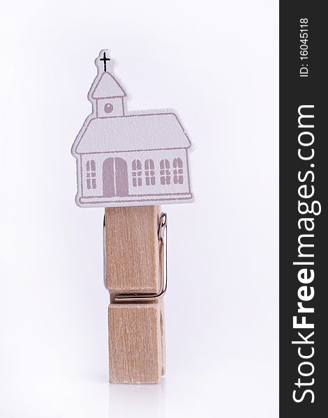 White background clothes clips with church building. White background clothes clips with church building