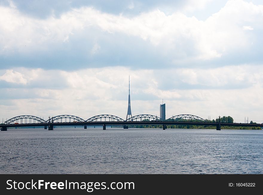 The panorama of the railway bridge in Riga, Latvia. The panorama of the railway bridge in Riga, Latvia.