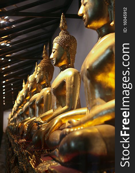 The beautiful arrange of image of buddha in wat sraket bangkok thailand. The beautiful arrange of image of buddha in wat sraket bangkok thailand