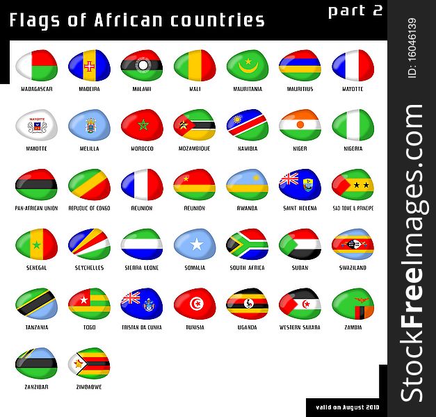 Set of African flags of stone-like shape. Set of African flags of stone-like shape