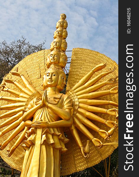 Amazing chinese image of buddha stand for faithin petchaburi thailand
