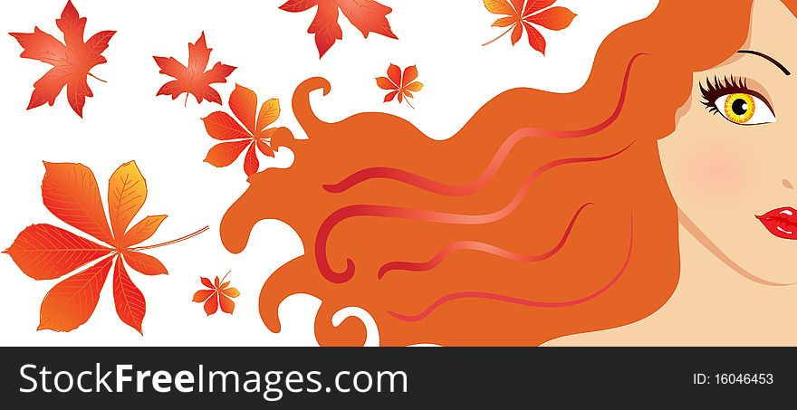 Girl with red hair and autumn leaves. Girl with red hair and autumn leaves