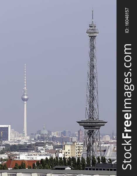 View from Teufelsberg to Berlin's Fernsehturm and Funkturm