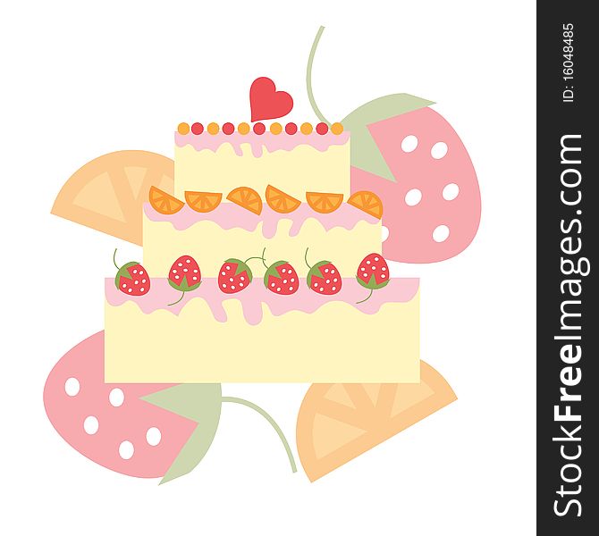 The Cake with strawberries .illustration.