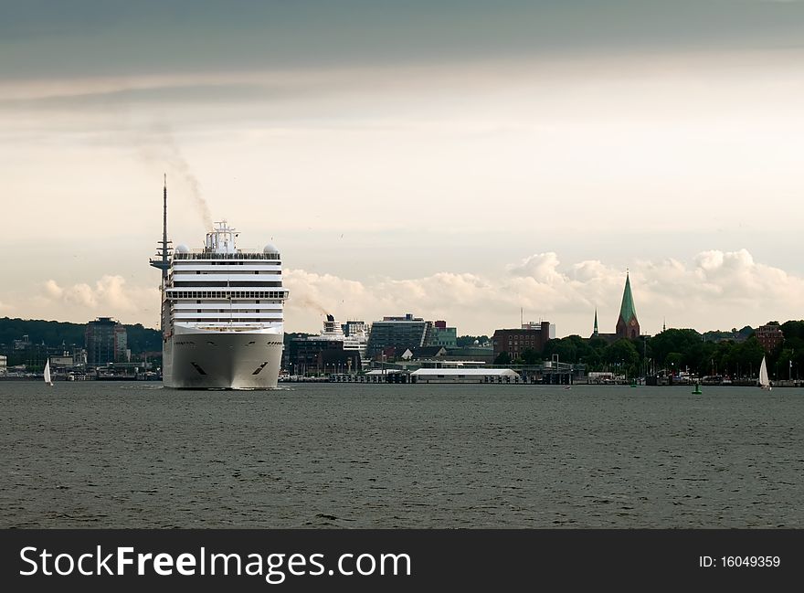 Cruise ship leaves the harbor of Kiel in Germany