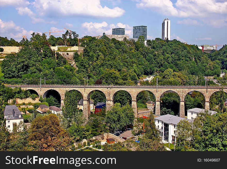 Luxembourg. Clausen Viaduct and the green hill