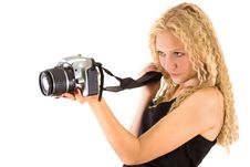 The Young Beautiful Girl With The Camera Stock Photos