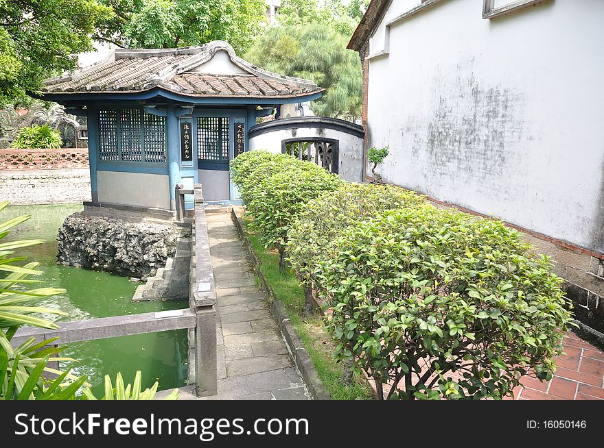 The courtyard with a pavilion in chinese style