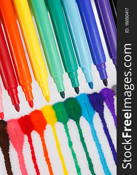 Colorful markers on white background. With beautiful vibrant colors, great for kids, color, school , design or print themes. Colorful markers on white background. With beautiful vibrant colors, great for kids, color, school , design or print themes.