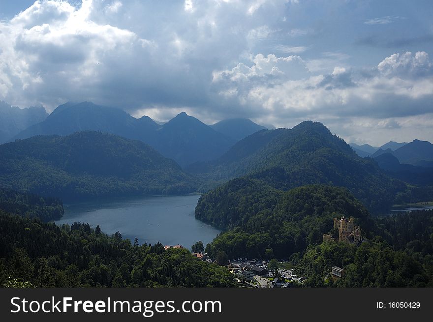 Alpine view with Swabian Castle in Germany photographed daytime.