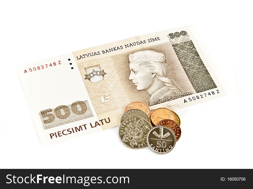 Latvian State five hundred lats banknotes on a white background. Latvian State five hundred lats banknotes on a white background