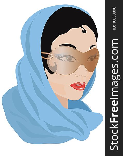 A girl in a scarf and sunglasses.