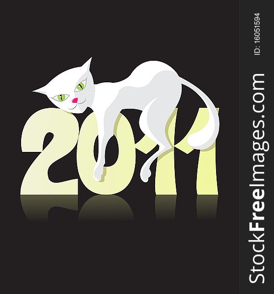 The white cat lies for 2011. Illustration