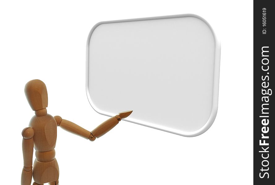 Wooden Mannequin holds a neutral grey blank board