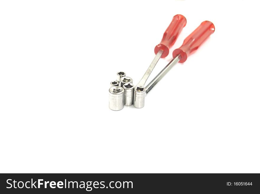 Screwdriver for the screws used on white background.