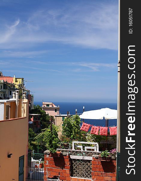 View from an Italian villa overlooking the ocean. View from an Italian villa overlooking the ocean.